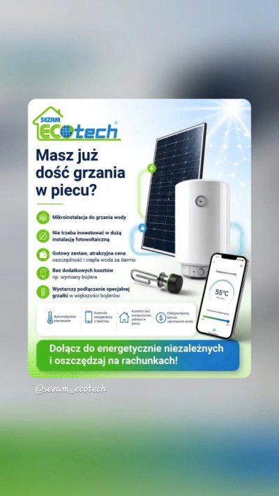 Infografika mikroinstalacja do grzania wody SEZAM Eco-Tech